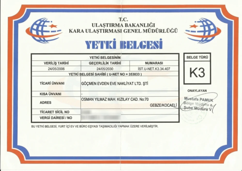 K3 Yetki Belgesi